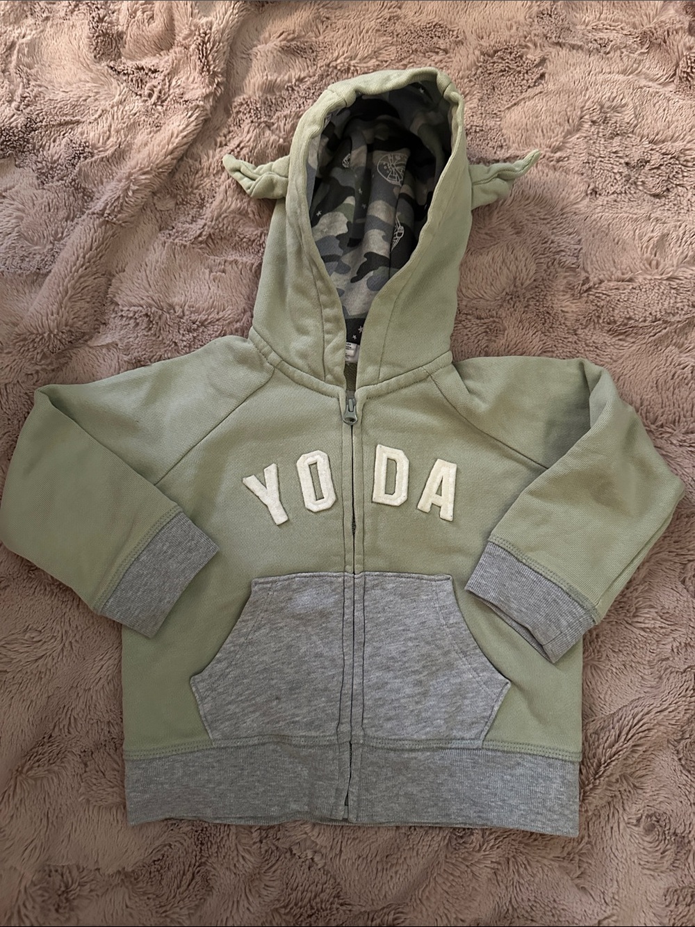 Carter's Sage Green YODA Zip Hoodie with Gray Trim, 18-24 months
